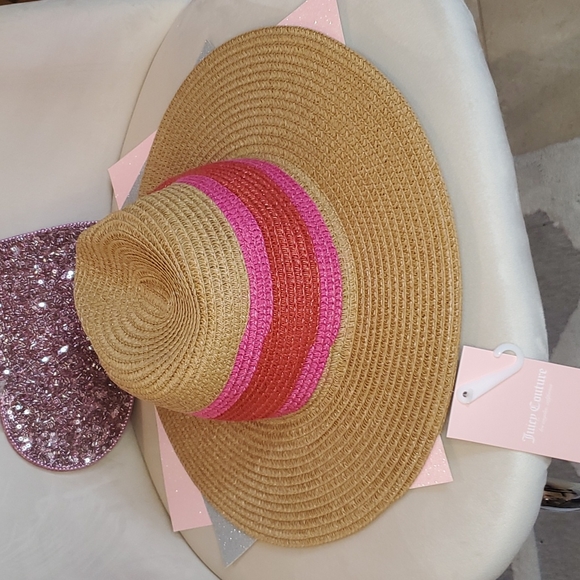 🎉HP🎉 Juicy Couture ❤️💖NWT💖❤️ Natural Straw Fedora Hot Pink & Red Stripe!❤️💖 - Picture 8 of 14